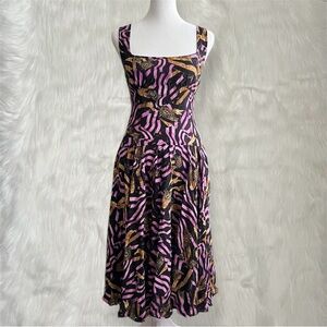 Diane Von Furstenberg 2000s Y2K Style Black Print Silk Blend Midi Dress